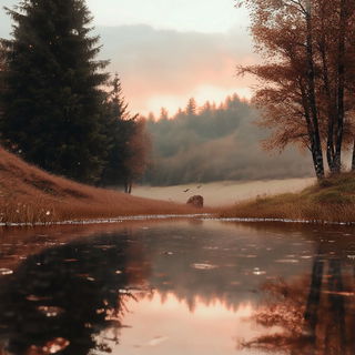 Pagodaflow style, Midjourney V6.1: realistic landscape photograph of quiet dawn