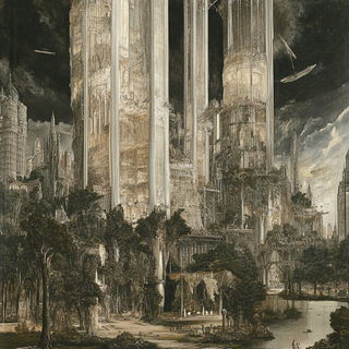 Xyloglaze style, Midjourney V6.1: megacity with futuristic bioarchitecture