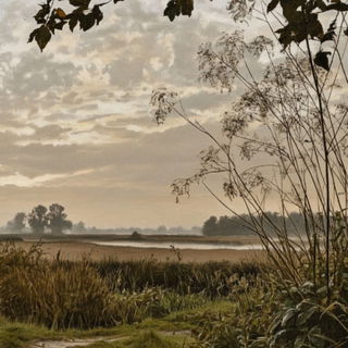 Xyloglaze style, Midjourney V6.1: realistic landscape photograph of quiet dawn