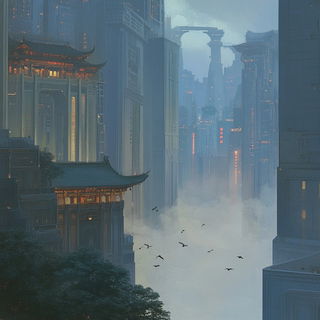 Glyphflora style, Midjourney V6.1: megacity with futuristic bioarchitecture