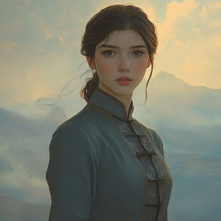 Glyphflora style, Midjourney V6.1: photographic portrait of female protagonist