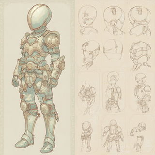 Luminarch style, Midjourney V6.1: concept art character design of retropunk steam knight
