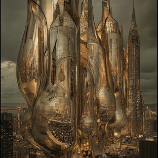 Balloonjaw Expedition style, Midjourney V6.1: megacity with futuristic bioarchitecture