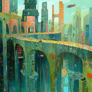 Particlefjord style, Midjourney V6.1: megacity with futuristic bioarchitecture