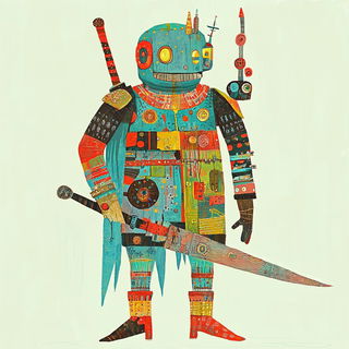 Particlefjord style, Midjourney V6.1: concept art character design of retropunk steam knight