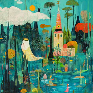 Particlefjord style, Midjourney V6.1: retro fairy-tale illustration
