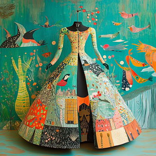 Particlefjord style, Midjourney V6.1: haute-couture fashion outfit