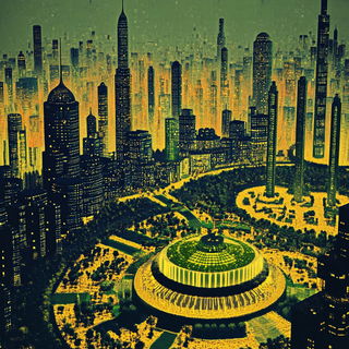 Jungle Accordionism style, Midjourney V6.1: megacity with futuristic bioarchitecture