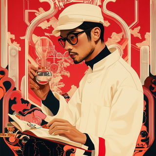 Bloodhaze Orrery style, Midjourney V6.1: editorial illustration for popular scientific magazine cover