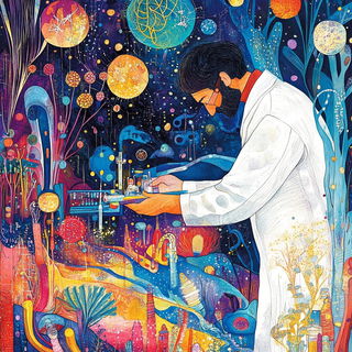 Citrine Biomechanical Array style, Midjourney V6.1: editorial illustration for popular scientific magazine cover
