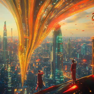Banded Caravan Chromatics style, Midjourney V6.1: megacity with futuristic bioarchitecture