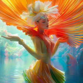 Banded Caravan Chromatics style, Midjourney V6.1: haute-couture fashion outfit