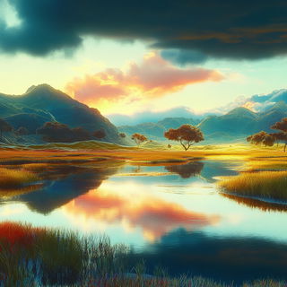 Banded Caravan Chromatics style, Midjourney V6.1: realistic landscape photograph of quiet dawn
