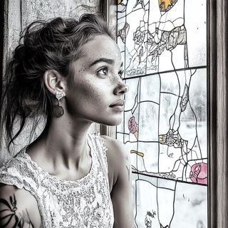 Lithicircle style, Midjourney V6.1: photographic portrait of female protagonist