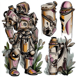 Folkloriform style, Midjourney V6.1: concept art character design of retropunk steam knight
