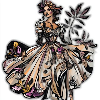 Folkloriform style, Midjourney V6.1: haute-couture fashion outfit
