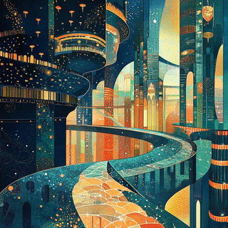 Tealmarket Theatrum style, Midjourney V6.1: megacity with futuristic bioarchitecture