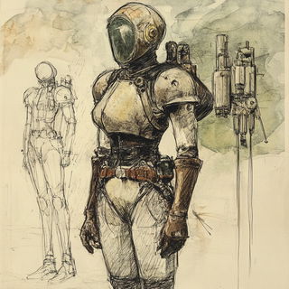 Mycoblossom style, Midjourney V6.1: concept art character design of retropunk steam knight