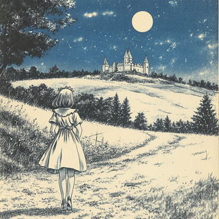 Ochre Moonline style, Midjourney V6.1: retro fairy-tale illustration