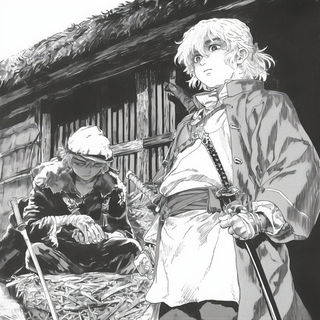 Ochre Moonline style, Midjourney V6.1: black-and-white manga comic strip