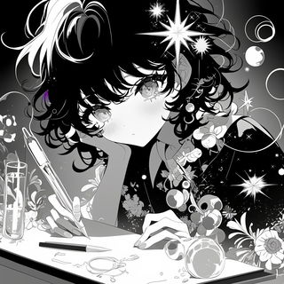 Lavendark style, Midjourney V6.1: black-and-white manga comic strip