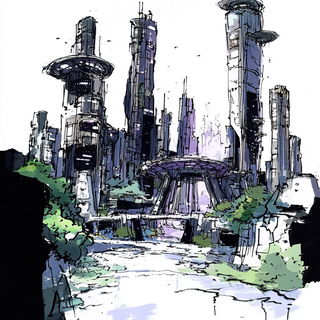 Stratowash style, Midjourney V6.1: megacity with futuristic bioarchitecture