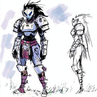 Stratowash style, Midjourney V6.1: concept art character design of retropunk steam knight
