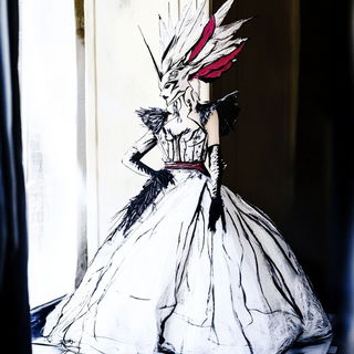 Stratowash style, Midjourney V6.1: haute-couture fashion outfit