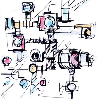 Stratowash style, Midjourney V6.1: technical infrastructure blueprint schematics
