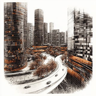 Canalcut style, Midjourney V6.1: megacity with futuristic bioarchitecture