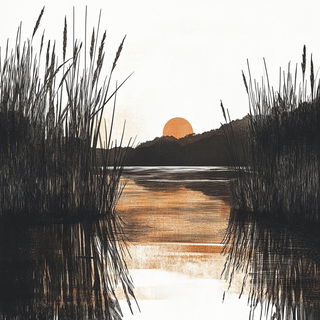 Canalcut style, Midjourney V6.1: realistic landscape photograph of quiet dawn