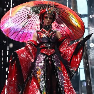 Burinweather style, Midjourney V6.1: haute-couture fashion outfit