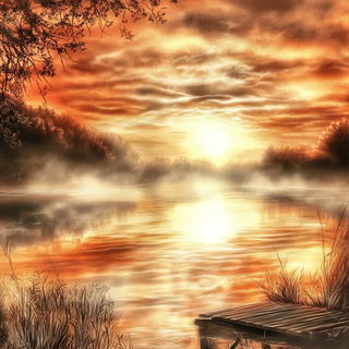 Inkblossom Japonisme style, Midjourney V6.1: realistic landscape photograph of quiet dawn
