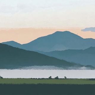 Chromatic Aberration Guild style, Midjourney V6.1: realistic landscape photograph of quiet dawn