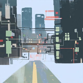 Chromatic Aberration Guild style, Midjourney V6.1: technical infrastructure blueprint schematics