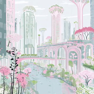 Cloudcut Gneiss style, Midjourney V6.1: megacity with futuristic bioarchitecture