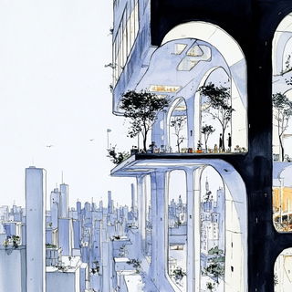 Craneflower Ukiyoarmor style, Midjourney V6.1: megacity with futuristic bioarchitecture