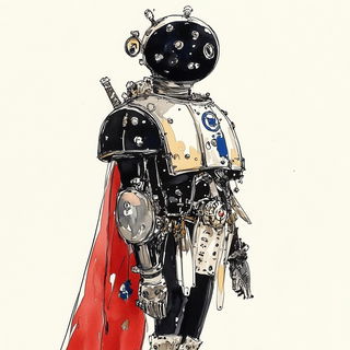 Craneflower Ukiyoarmor style, Midjourney V6.1: concept art character design of retropunk steam knight