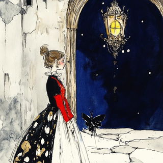 Craneflower Ukiyoarmor style, Midjourney V6.1: retro fairy-tale illustration