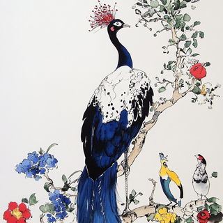 Craneflower Ukiyoarmor style, Midjourney V6.1: traditional folk art