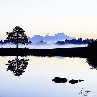 Craneflower Ukiyoarmor style, Midjourney V6.1: realistic landscape photograph of quiet dawn