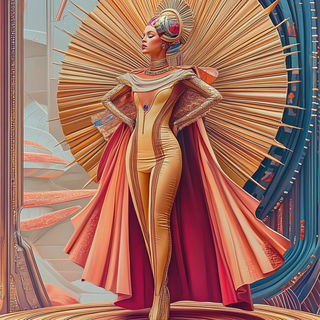 Turquoisefolklore style, Midjourney V6.1: haute-couture fashion outfit