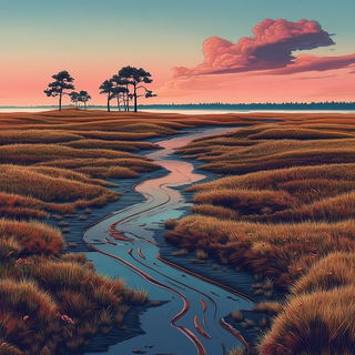 Turquoisefolklore style, Midjourney V6.1: realistic landscape photograph of quiet dawn
