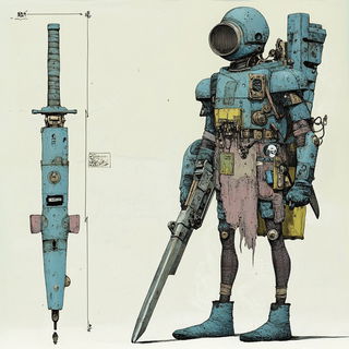 Fossilfolk Chromatism style, Midjourney V6.1: concept art character design of retropunk steam knight