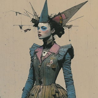 Fossilfolk Chromatism style, Midjourney V6.1: haute-couture fashion outfit