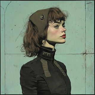 Fossilfolk Chromatism style, Midjourney V6.1: photographic portrait of female protagonist
