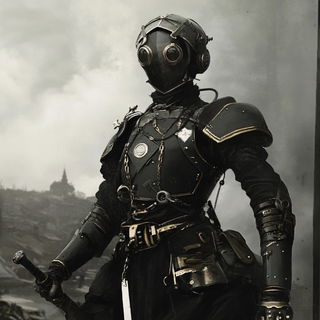 Radial Neon Bunraku style, Midjourney V6.1: concept art character design of retropunk steam knight