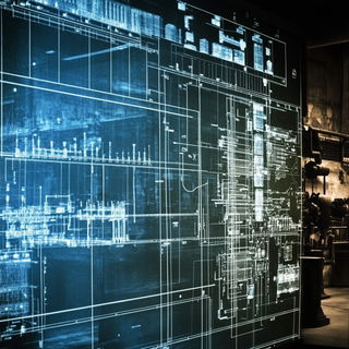 Radial Neon Bunraku style, Midjourney V6.1: technical infrastructure blueprint schematics
