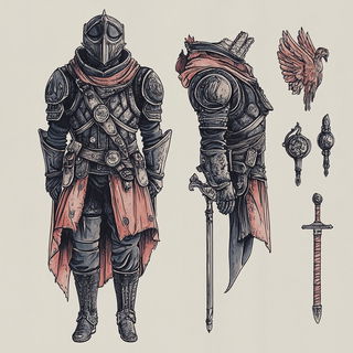 Charcoalwetland style, Midjourney V6.1: concept art character design of retropunk steam knight