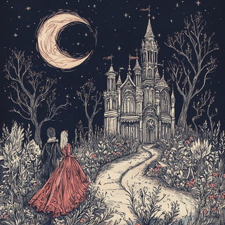 Charcoalwetland style, Midjourney V6.1: retro fairy-tale illustration